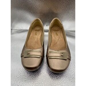 Clarks Collection Cushion Soft Metallic Bronze Buckle Flats Womens Shoes
